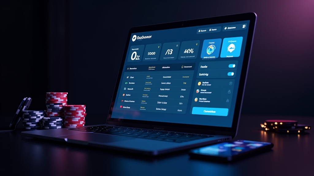 Ein Casino-Kontodashboard mit Guthaben, Einzahlungen und Einstellungen auf einem Bildschirm