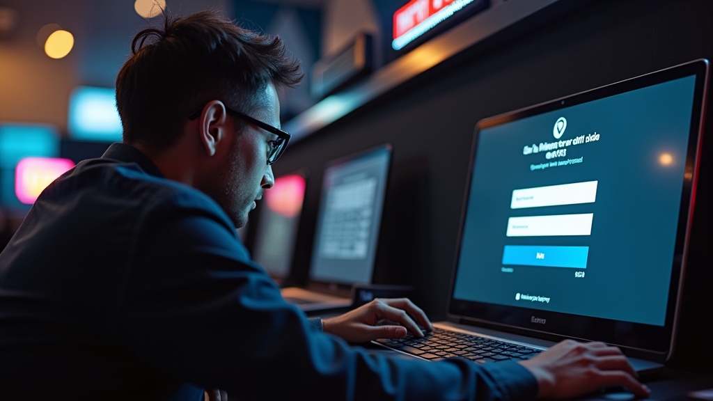 Ein Nutzer behebt einen fehlgeschlagenen Casino-Login auf einem dunklen Bildschirm